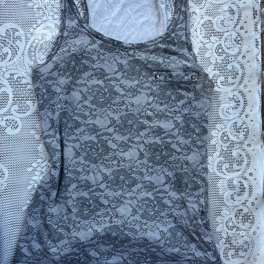 Vintage Gray Lace Tank Top
